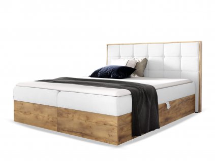 Fehér WOOD 1 boxspring ágy ágyneműtartóval és matraccal