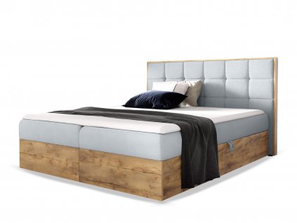 Szürke WOOD 1 boxspring ágy ágyneműtartóval és matraccal