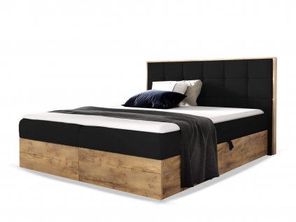 Fekete WOOD 1 boxspring ágy ágyneműtartóval és matraccal