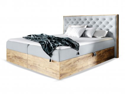 Szürke WOOD 3 boxspring ágyneműtartós ágy matraccal, ágyráccsal