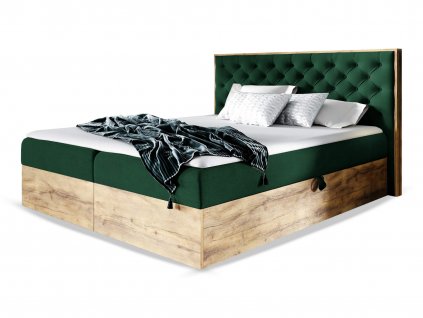 Zöld WOOD 3 boxspring ágyneműtartós ágy matraccal, ágyráccsal