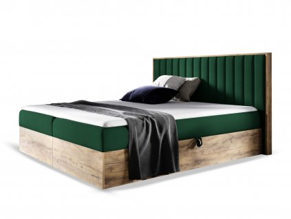 Zöld WOOD 4 ágyneműtartós boxspring ágy matraccal