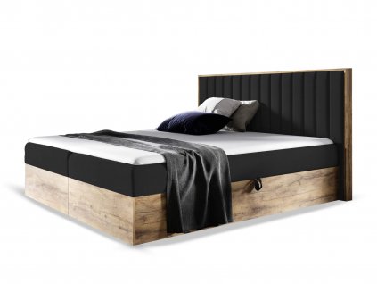 Fekete WOOD 4 ágyneműtartós boxspring ágy matraccal