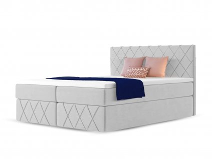 Szürke PAROS Lux ágyneműtartós kárpitozott boxspring ágy
