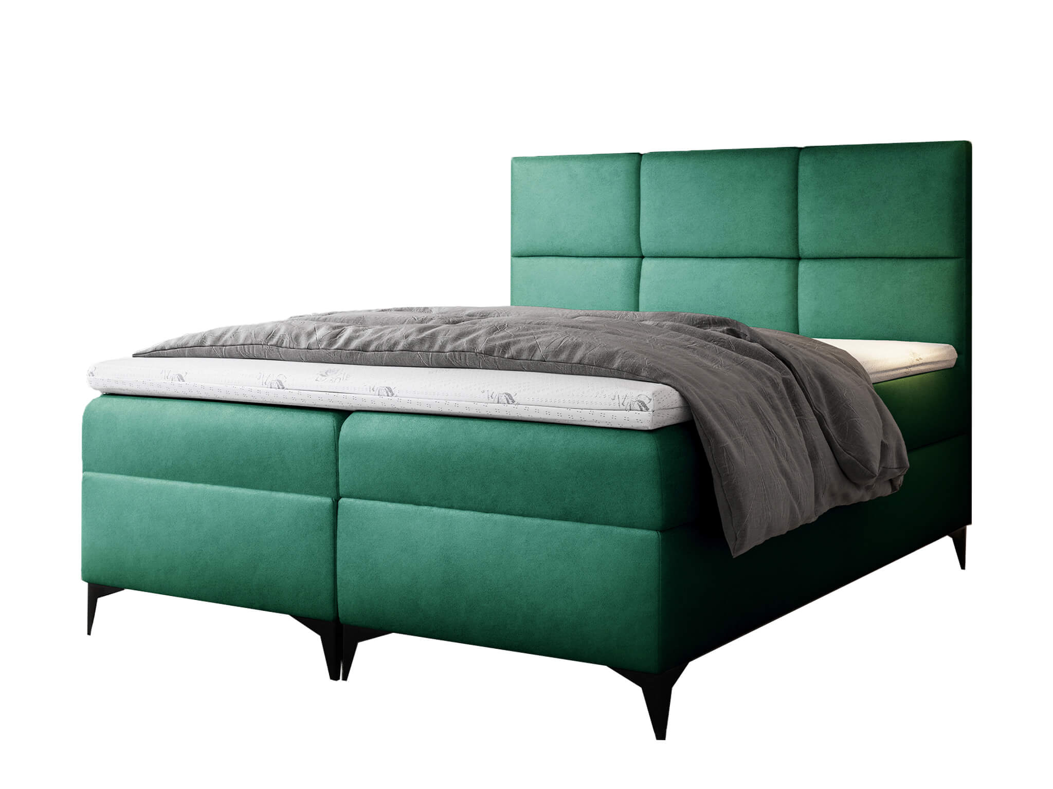 Wilsondo FAVA kárpitozott boxspring ágyneműtartós ágy fedőmatraccal - zöld Velvet Méret: 140x200