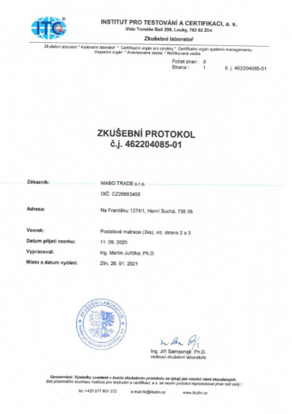 Certifikované testování matrací MABO
