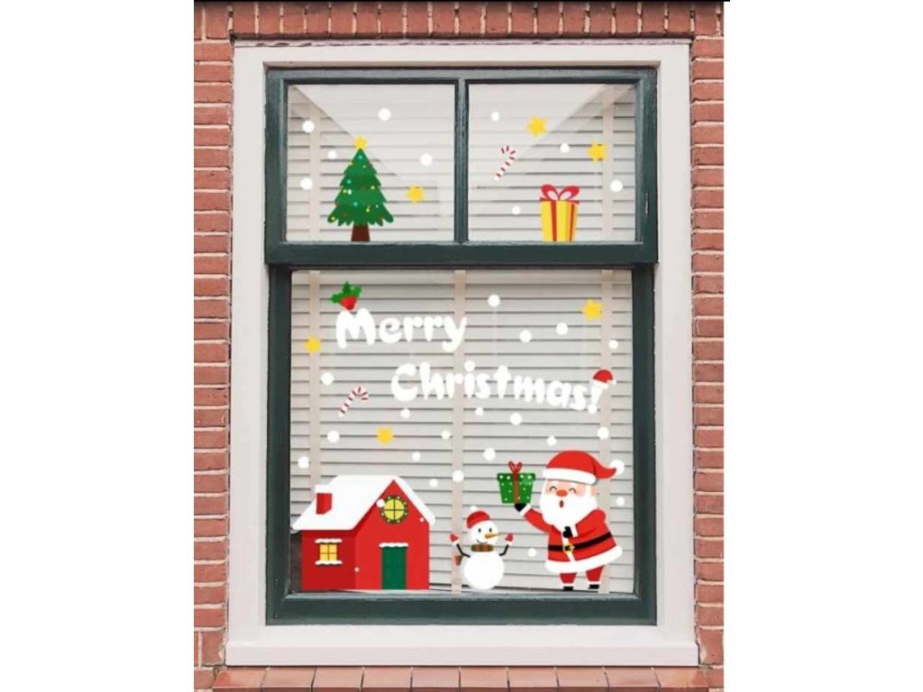 Karácsonyi sztatikus ablakmatrica ünnep, karácsony, szenteste mikulás ajándék ház karácsonyfa Merry Christmas