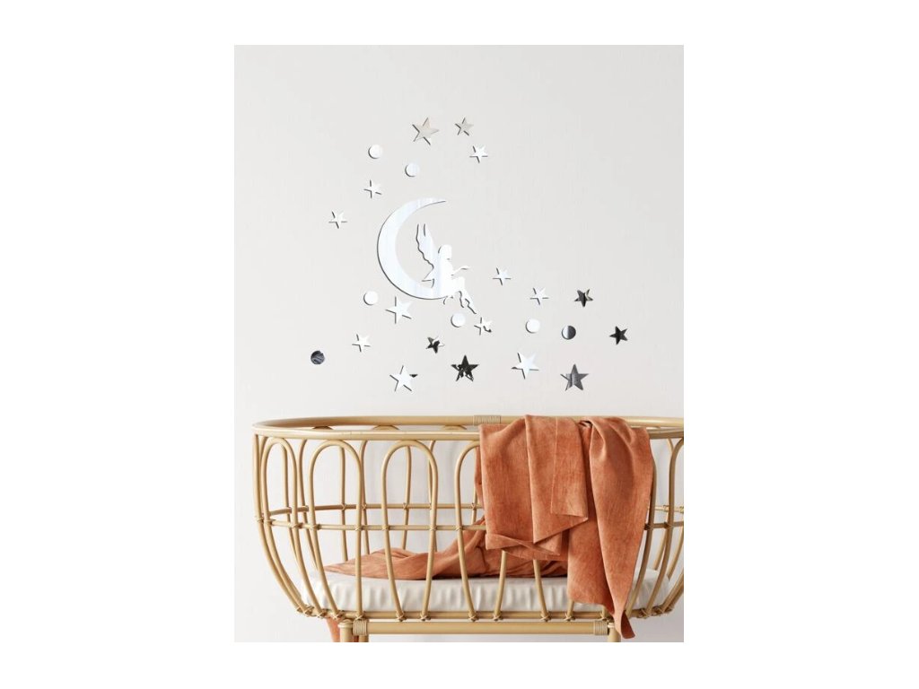 Akril fali dekoráció - Holdon ülő tündér, csillagok, bolygók