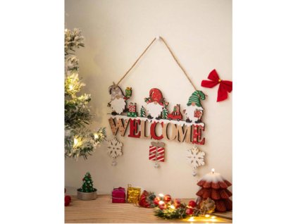 Karácsonyi fali ajtó dísz karácsonyi ünnep szenteste dekoráció karácsonyi manók hópelyhek ajándékok Welcome felirat