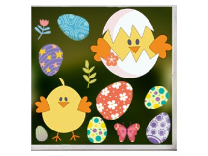 Húsvéti sztatikus ablakmatrica - Kiscsibék, színes tojások