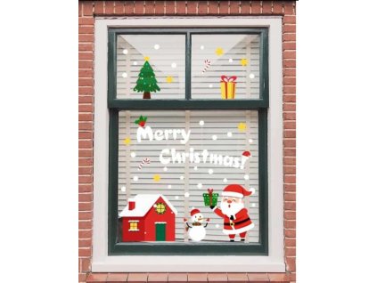 Karácsonyi sztatikus ablakmatrica ünnep, karácsony, szenteste mikulás ajándék ház karácsonyfa Merry Christmas