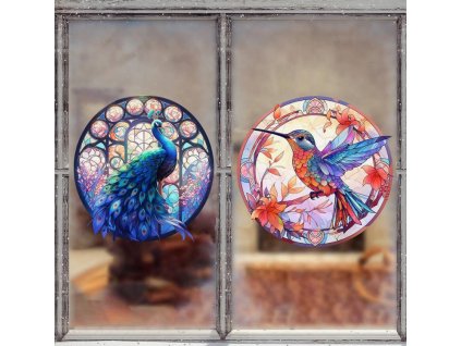 Falmatrica ablakmatrica madarak kolibri páva kerek ablakok