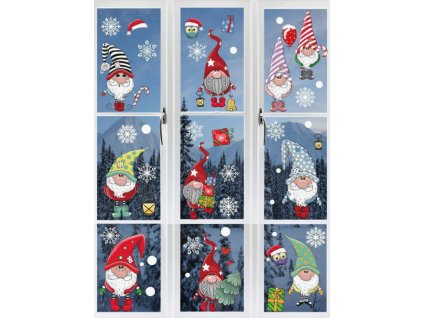 Karácsonyi sztatikus ablakmatrica karácsonyi ünnep szenteste dekoráció karácsonyi manók ajándékok hópelyhek 9 lap