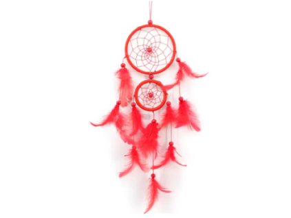 Álomfogó álomcsapda nagy dupla kör alap piros madártoll gyöngy spirituális spiritualitás