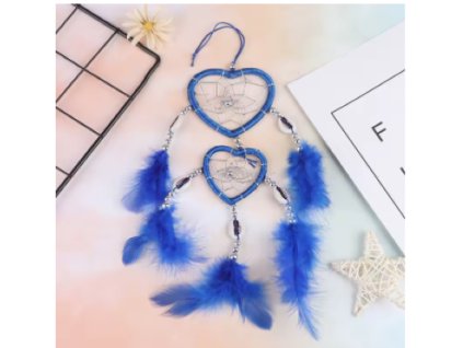 Álomfogó álomcsapda nagy dupla szív alap kék madártoll gyöngy spirituális spiritualitás