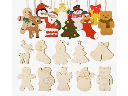 Karácsonyi dekoráció, színezhető karácsonyfadísz 10 db-os fenyőfa karácsonyfa télapó hóember rénszarvas mikulás zokni pingvin maci angyalka harang csengő kreatív játék színezés DIY csináld magad dekoráció