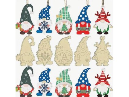 Karácsonyi dekoráció, színezhető karácsonyfadísz 10 db-os 5-féle karácsonyi manók kreatív játék színezés DIY csináld magad dekoráció