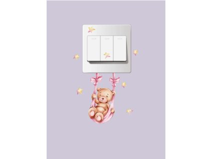 Kapcsoló villanykapcsoló matrica hintázó maci rózsaszín hinta csillagok