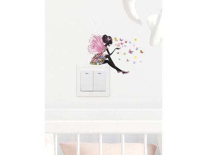 Kapcsoló villanykapcsoló matrica pillangó tündér színes virágok pillangók