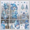 Karácsonyi sztatikus ablakmatrica karácsonyi ünnep szenteste dekoráció kék karácsonyi manók csillogó ezüst kontúrral  hóemberek fenyőfák hópelyhek 9 lap