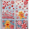 Karácsonyi sztatikus ablakmatrica ünnep, karácsony, szenteste karácsonyi édességek cukorkák fehér piros hurrikán candy nyalóka barna hóember mézeskalács Merry Christmas felirat 9 lap
