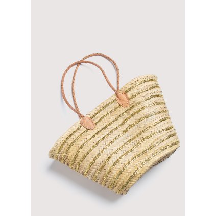 Slaměná taška | přírodní se zlatými flitry