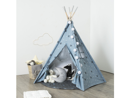 detsky stan teepee modre hvezdicky2