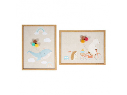 toile imprimee encadree animaux pompons 30x40cm 2 assorties 36883 36883 ASS WEB