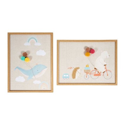 toile imprimee encadree animaux pompons 30x40cm 2 assorties 36883 36883 ASS WEB