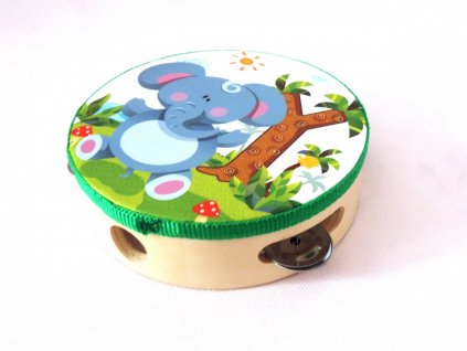 Dřevěná tamburína Sloník průměr 15cm  CH3