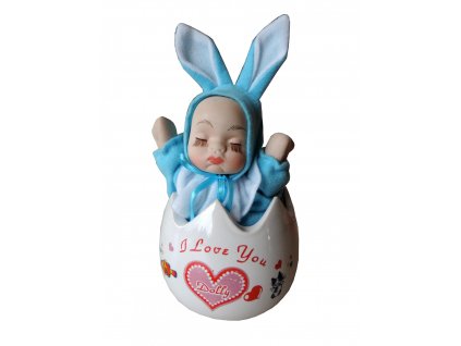 MUSIC DOLL modrá porcelánová mini panenka ve vajíčku