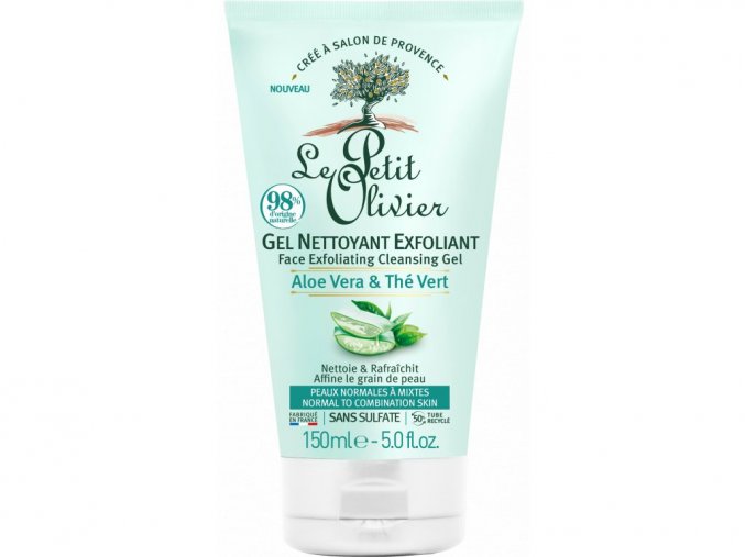 Le Petit Olivier Exfoliační čistící gel na pleť - Aloe vera a zelený čaj, 150ml