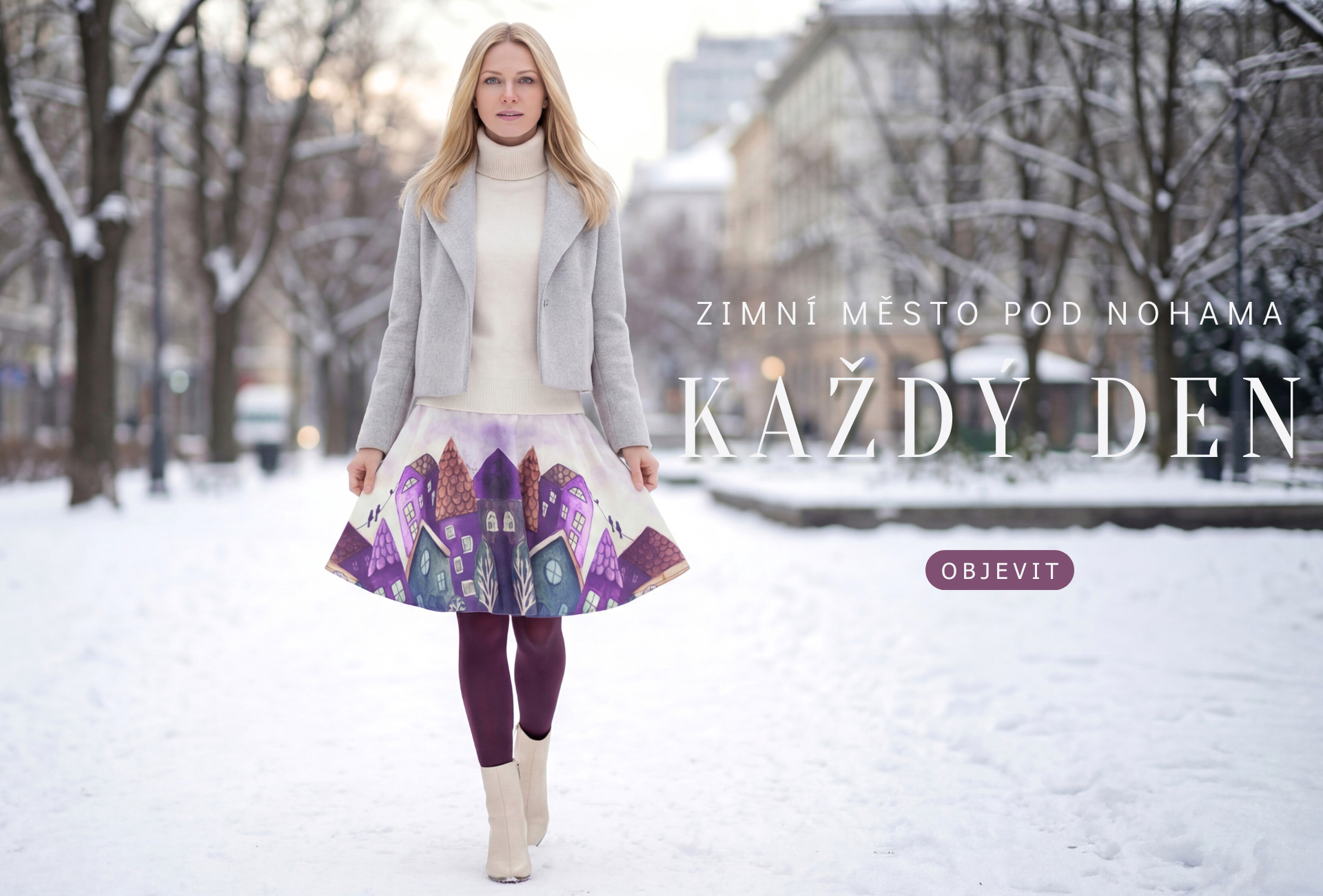 Zimní město pod nohama - sukně Amelia Domečky