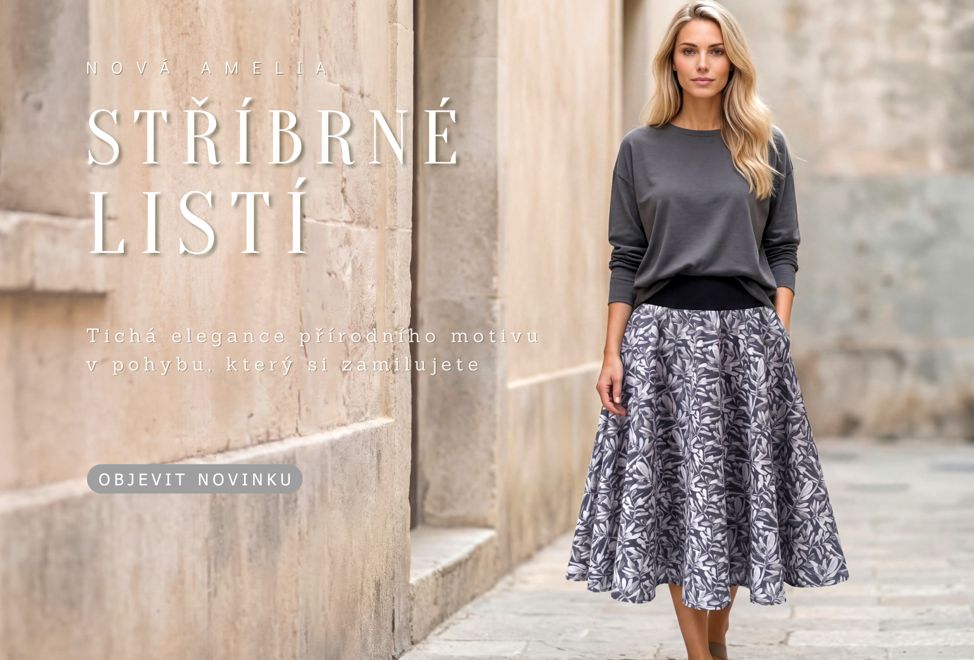 Nová kolová sukně AMELIA Stříbrné listí