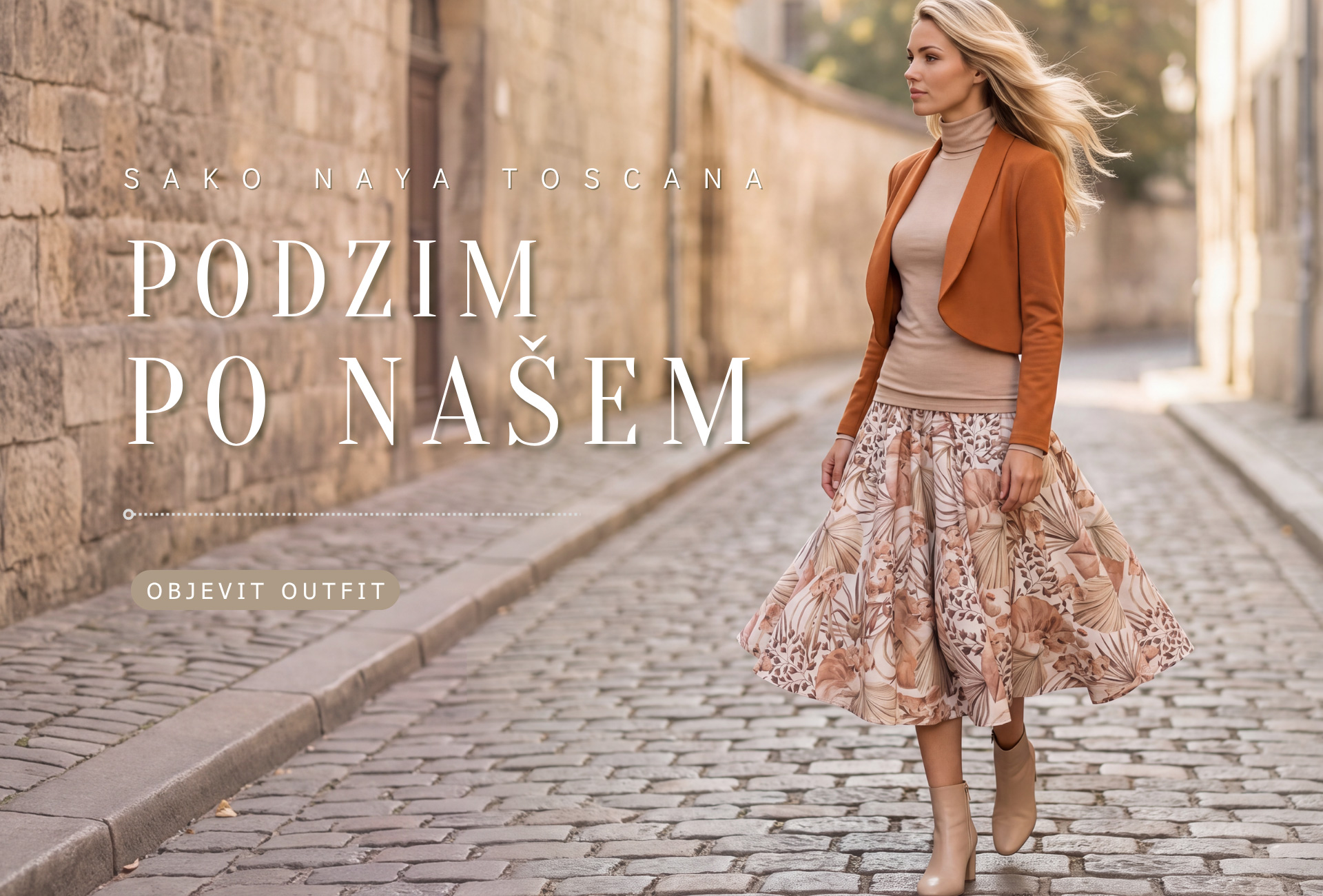 Krátké sako Naya Toscana a sukně Amelia Zemité listy