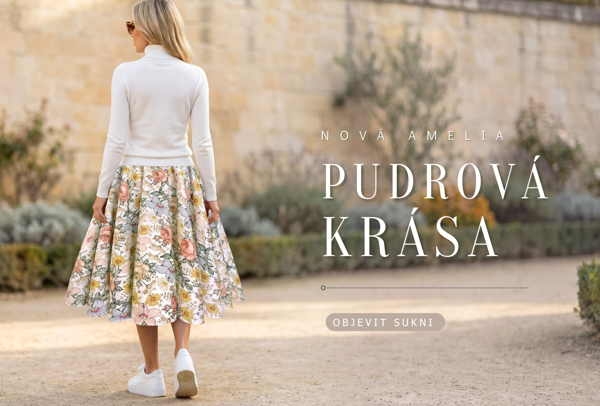 Kolová sukně Amelia Pudrová krása
