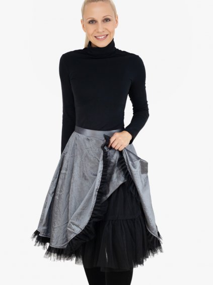 Společenská půlkolová sukně EVENINGS ELLI s tylovou spodničkou - silvergrey