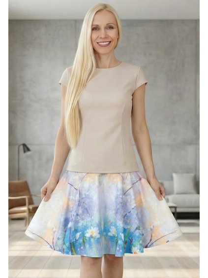 Kolová sukně AMELIA - kopretinky v dešti