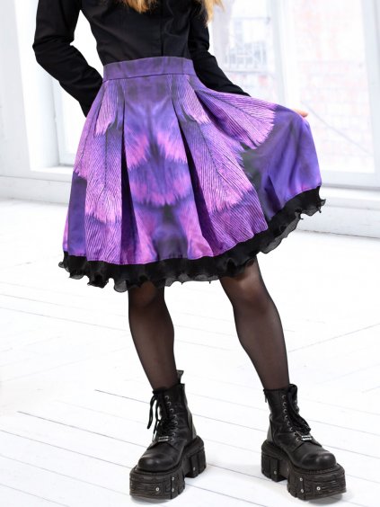 Skládaná sukně s volánem TALEI - fialová pírka (bez kapes)