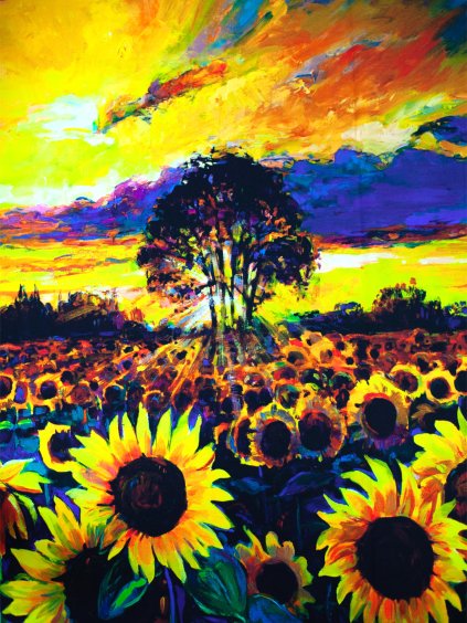 PANEL bavlněný úplet SLUNEČNICE A STROM 175x110 cm