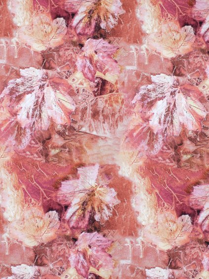 Bavlněný úplet PODZIMNÍ LISTY růžová