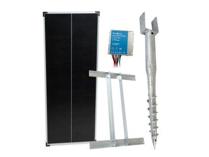 Basic sada solární ohradník - Držák zemní vrut, regulátor 10 A, konzole a panel 100 W