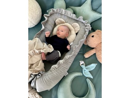 Hnízdečko pro miminko s volány – šedý velvet