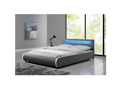 Manželská postel DULCEA (šířka 160 cm, barva šedá, materiál ekokůže)