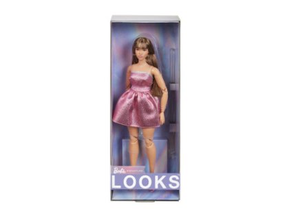 Barbie Looks brunetka v růžových mini šatech HRM16
