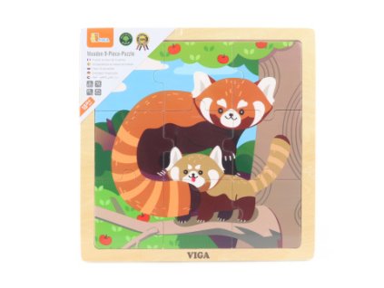 Dřevěné puzzle 9 dílků - panda červená