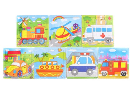 Dřevěné puzzle dopravní prostředky