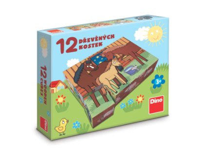 Dřevěné licenční kostky Domácí zvířátka 12ks