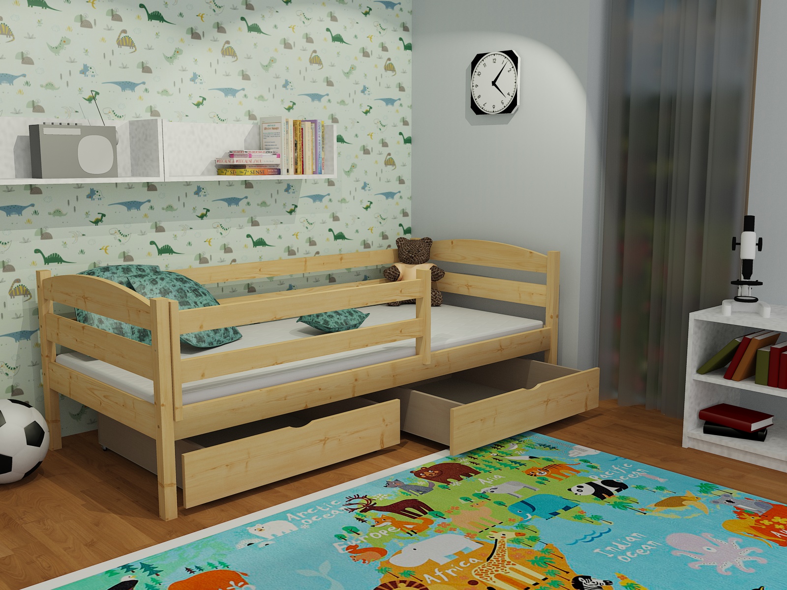 Dětská postel se zábranou ŽOFKA PINE vč. roštu Barva: šedá, Rozměr: 80 x 180 cm