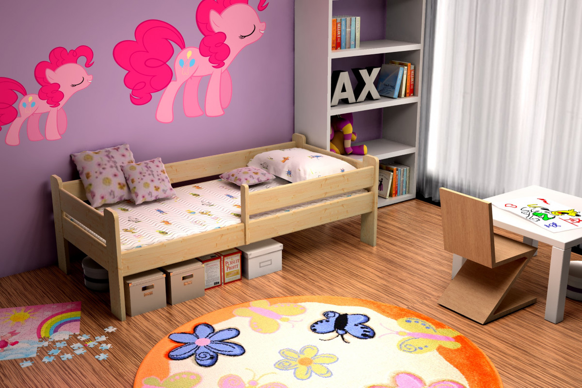 Dětská postel se zábranou STELA PINE vč. roštu Barva: surové dřevo, Rozměr: 80 x 180 cm